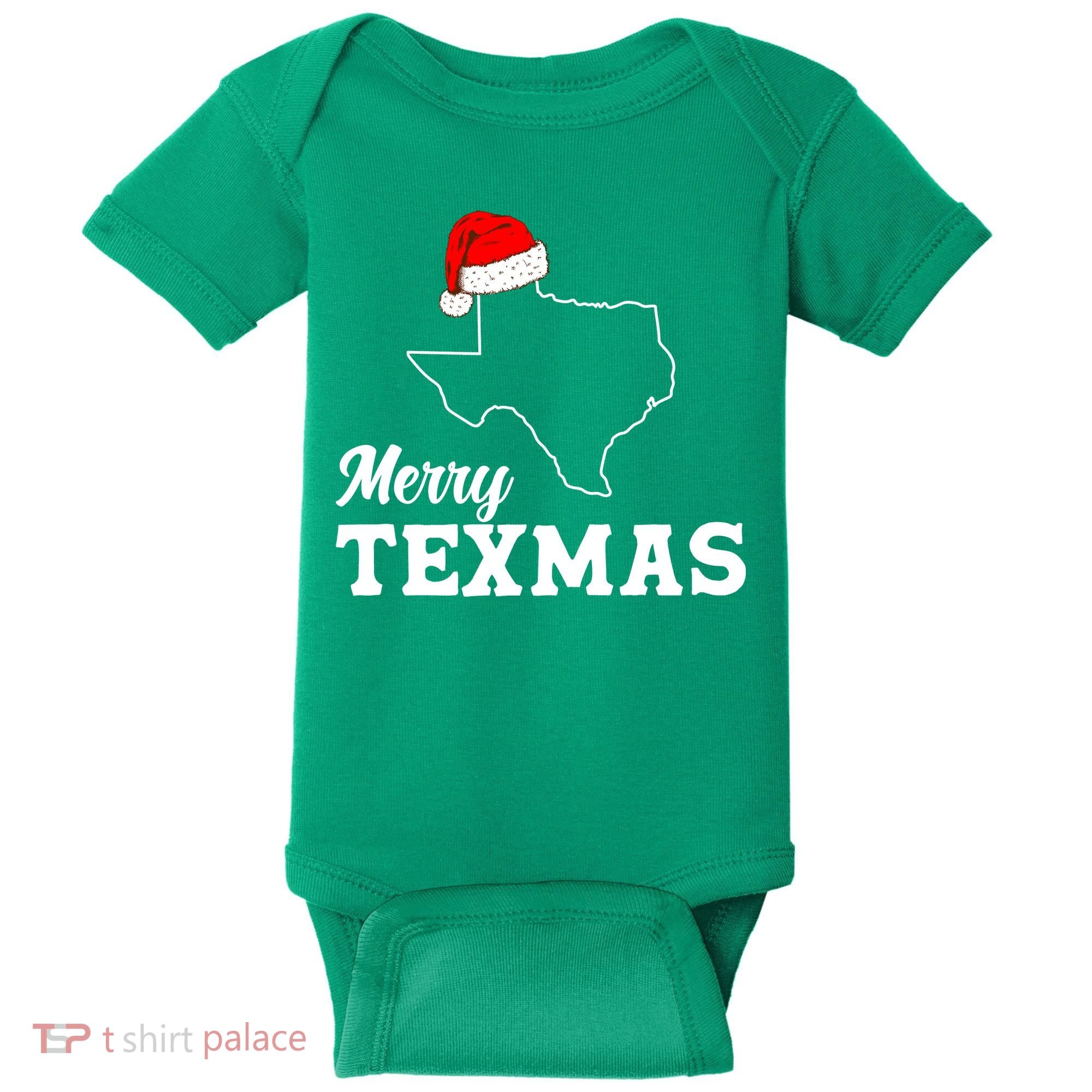 Merry Texmas Texas State Christmas Light Outline Santa Hat Baby Bodysuit