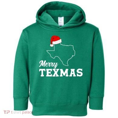 Merry Texmas Texas State Christmas Light Outline Santa Hat Toddler Hoodie