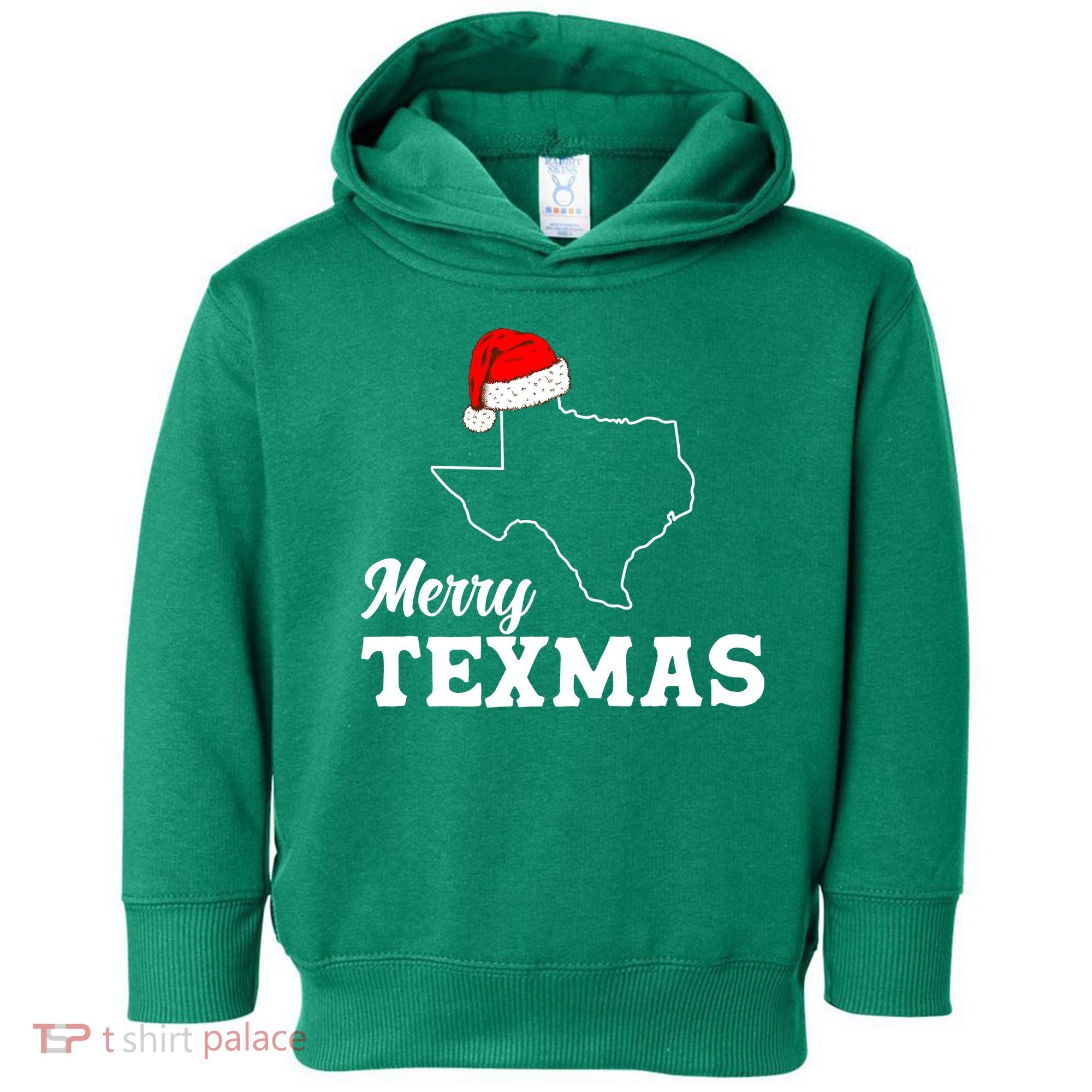 Merry Texmas Texas State Christmas Light Outline Santa Hat Toddler Hoodie