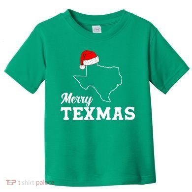 Merry Texmas Texas State Christmas Light Outline Santa Hat Toddler T-Shirt
