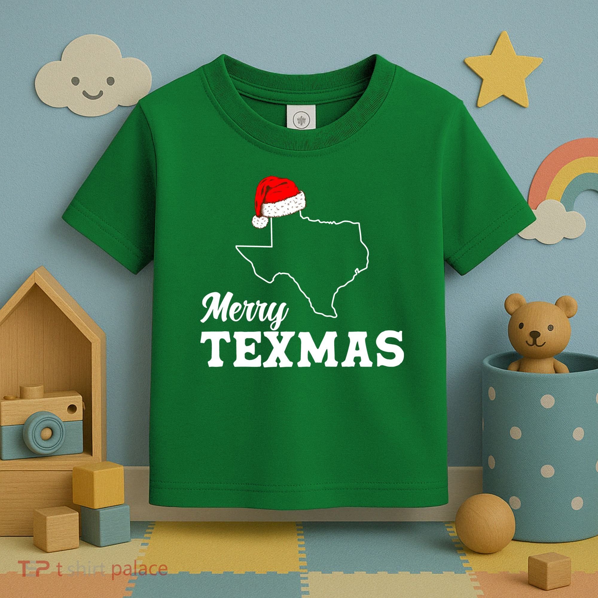 Merry Texmas Texas State Christmas Light Outline Santa Hat Toddler T-Shirt