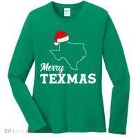 Merry Texmas Texas State Christmas Light Outline Santa Hat Women's Long Sleeve Shirt thumb 0