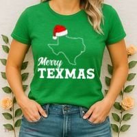 Merry Texmas Texas State Christmas Light Outline Santa Hat Women's T-Shirt thumb 2