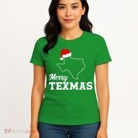 Merry Texmas Texas State Christmas Light Outline Santa Hat Women's T-Shirt thumb 4