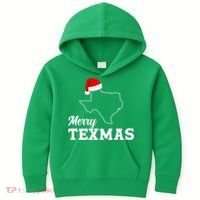Merry Texmas Texas State Christmas Light Outline Santa Hat Kids Hoodie thumb 0