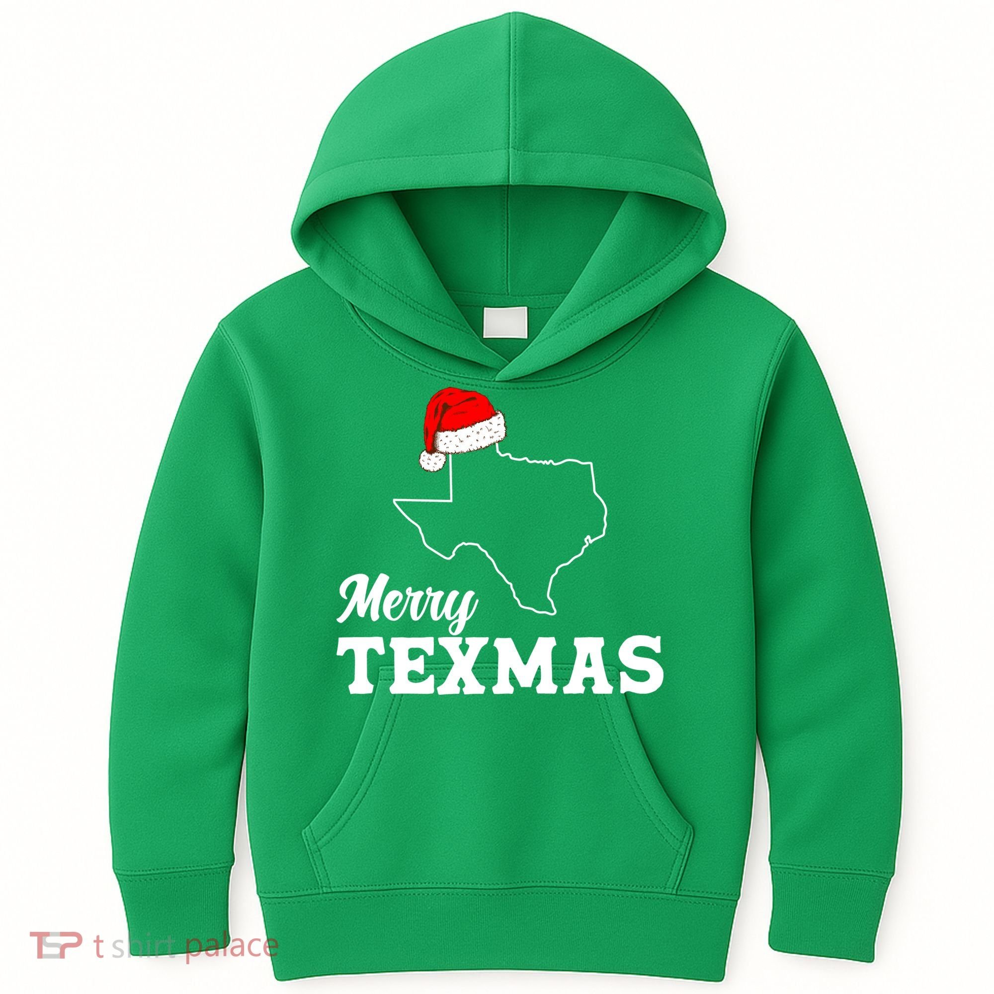 Merry Texmas Texas State Christmas Light Outline Santa Hat Kids Hoodie