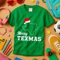 Merry Texmas Texas State Christmas Light Outline Santa Hat Kids T-Shirt thumb 3