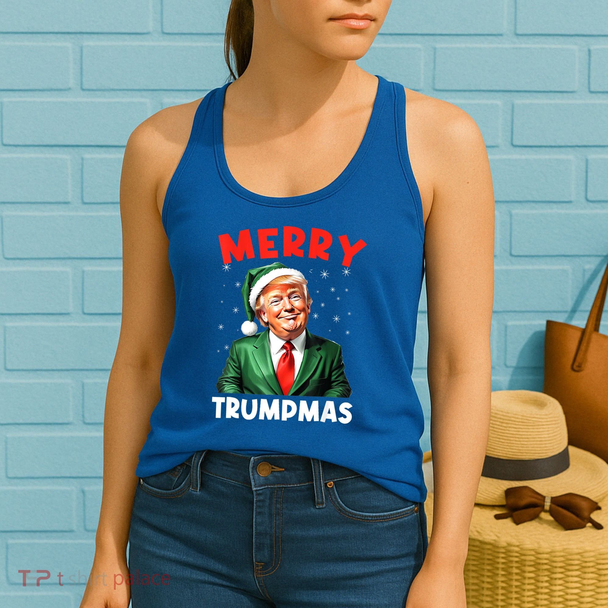Merry Trumpmas Trump Christmas Santa Hat Gift Women's Tank Top