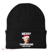 Merry Thanksgiving Trick Or Treat Funny Christmas Joe Biden Beanie thumb 0