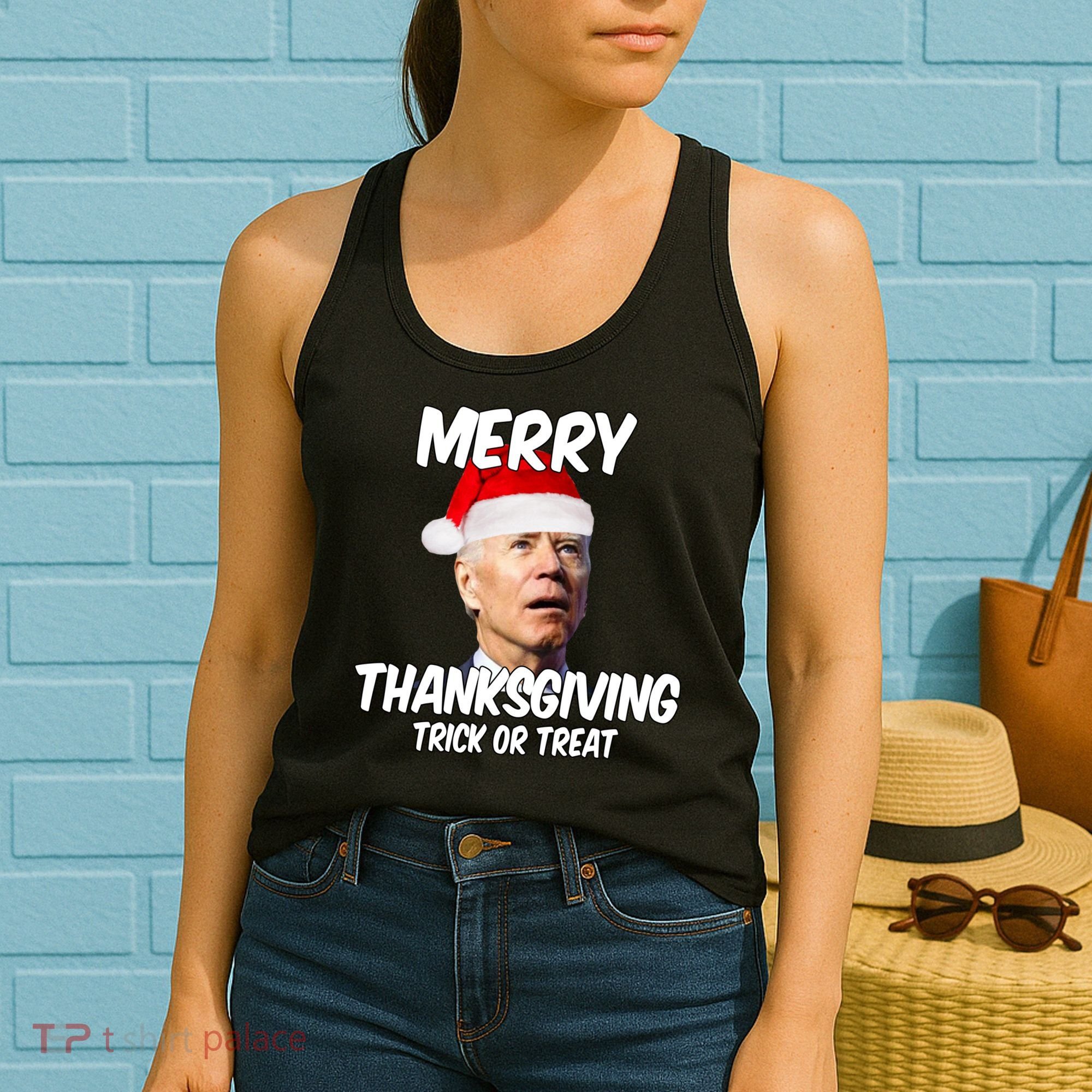 Merry Thanksgiving Trick Or Treat Funny Christmas Joe Biden Women's Tank Top
