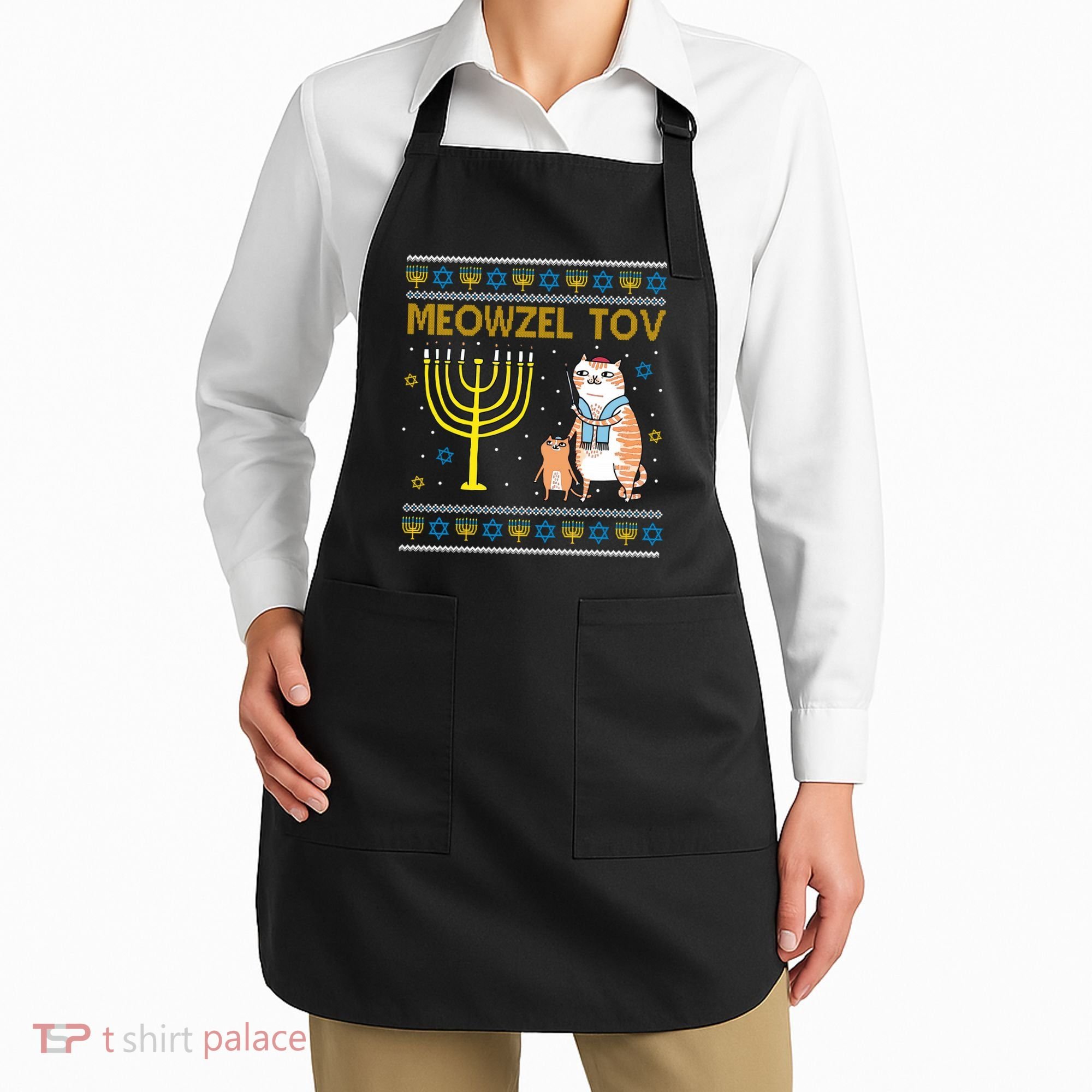 Meowzel Tov Ugly Hanukkah Cat Funny Apron