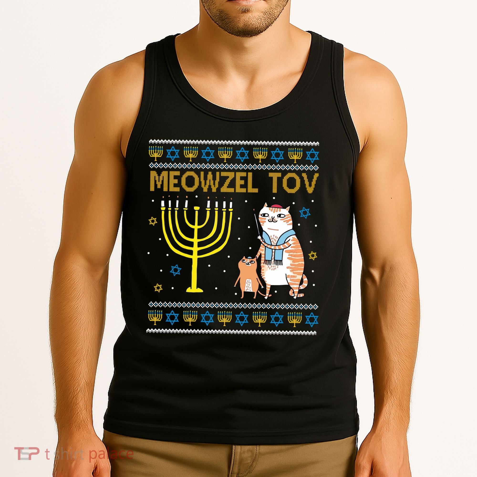 Meowzel Tov Ugly Hanukkah Cat Funny Tank Top