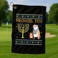 Meowzel Tov Ugly Hanukkah Cat Funny Golf Towel thumb 1