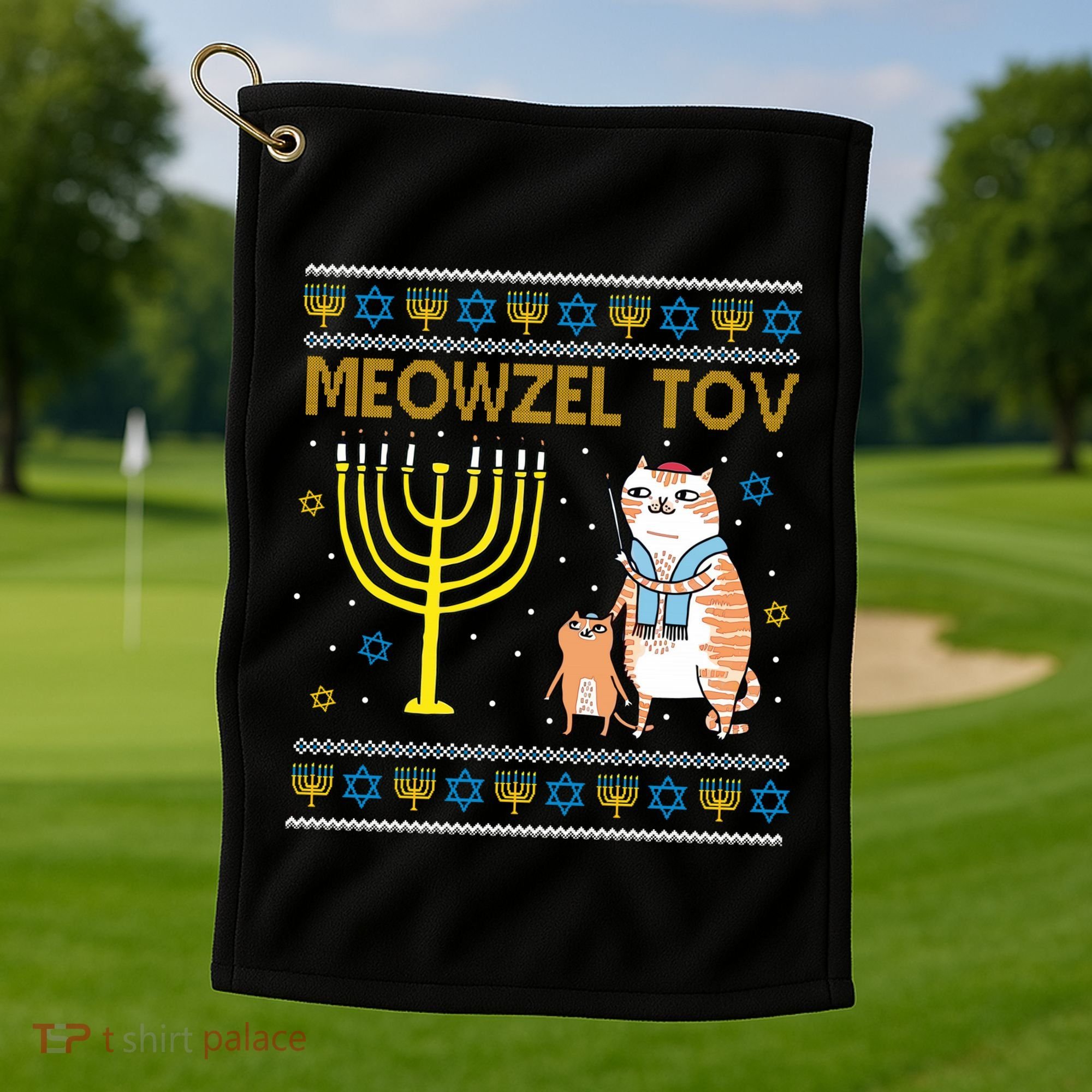 Meowzel Tov Ugly Hanukkah Cat Funny Golf Towel