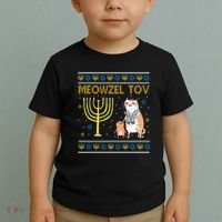 Meowzel Tov Ugly Hanukkah Cat Funny Toddler T-Shirt thumb 2