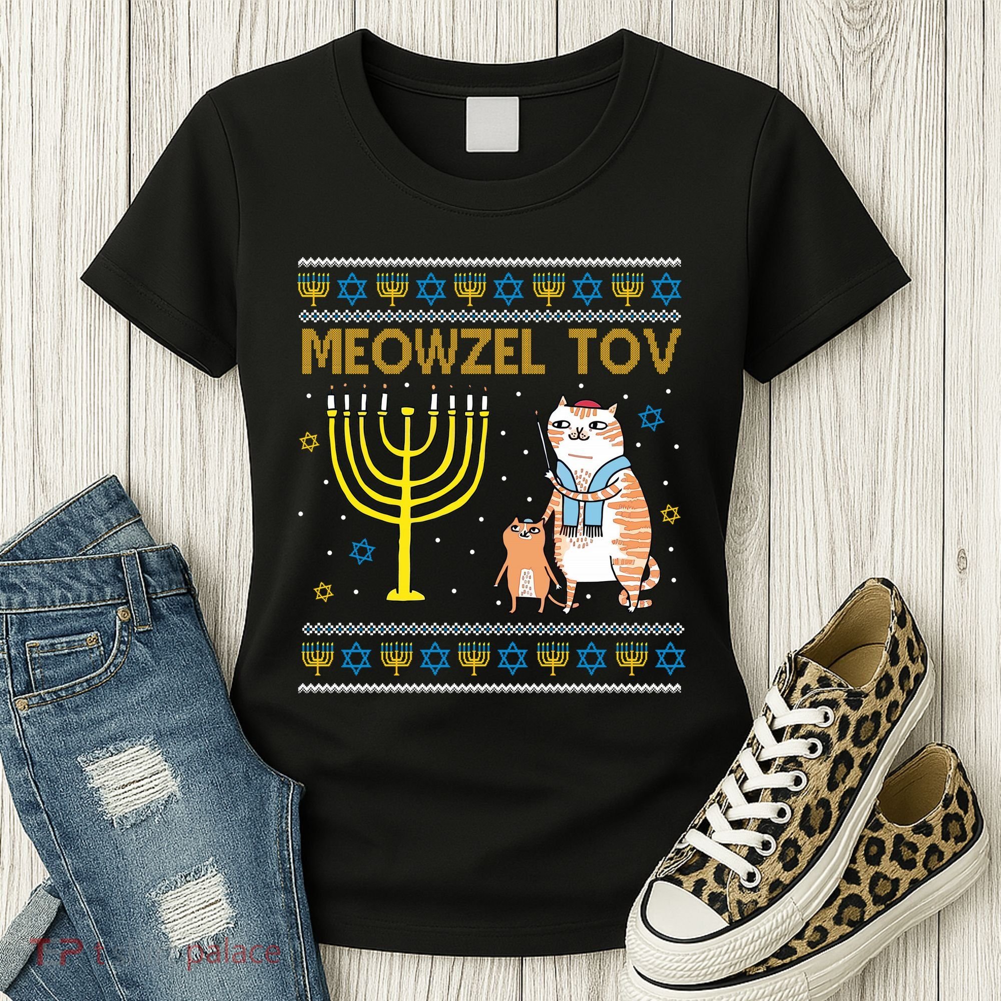 Meowzel Tov Ugly Hanukkah Cat Funny Women's T-Shirt