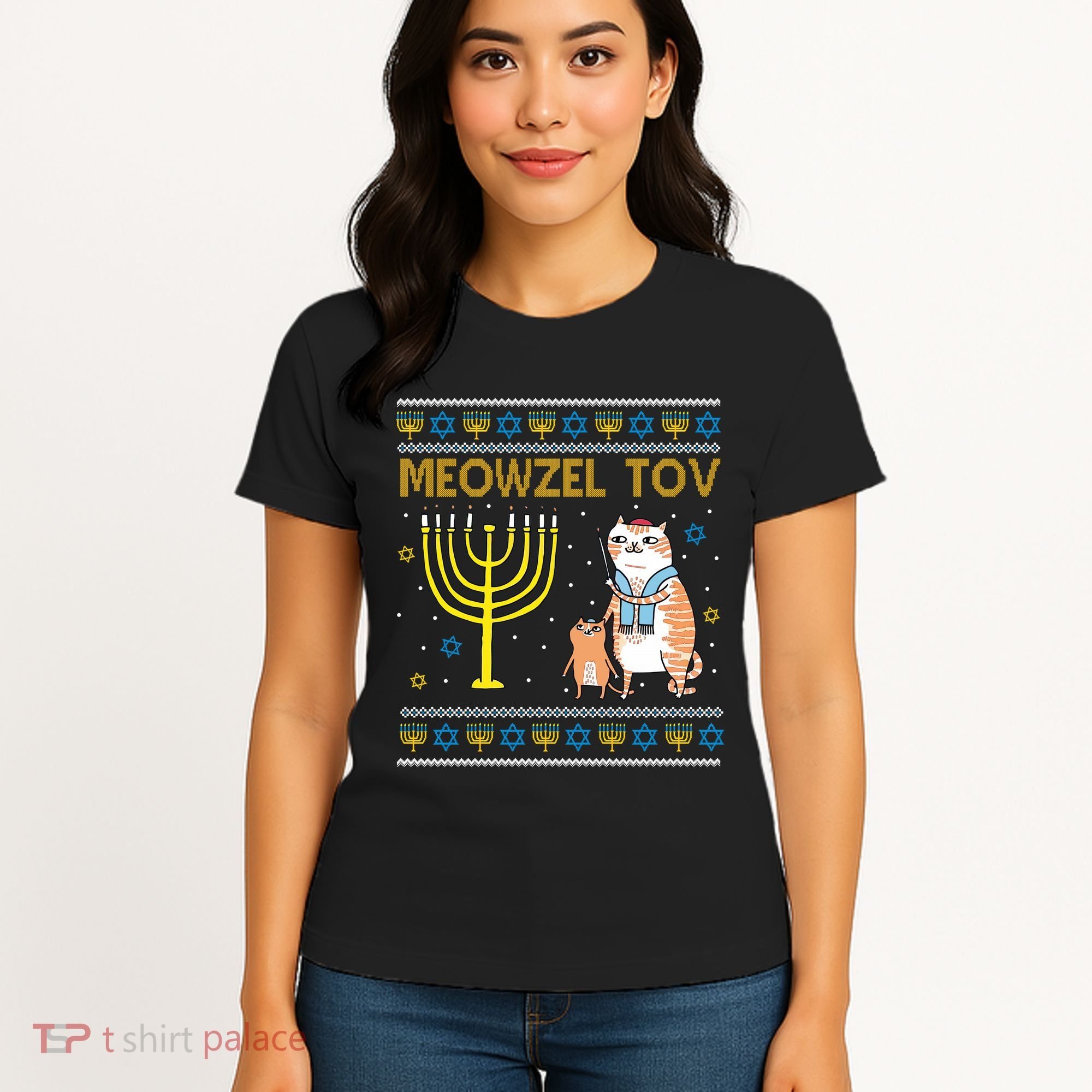 Meowzel Tov Ugly Hanukkah Cat Funny Women's T-Shirt