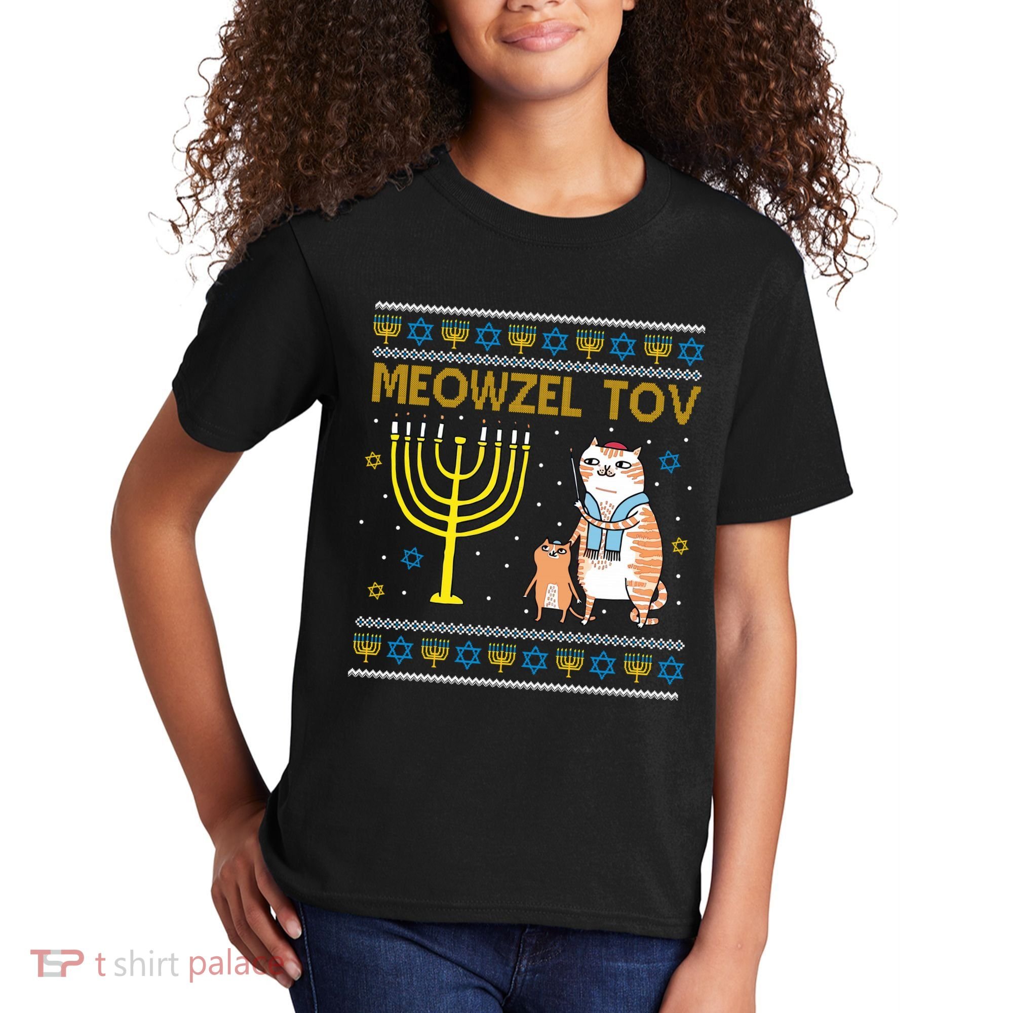 Meowzel Tov Ugly Hanukkah Cat Funny Kids T-Shirt