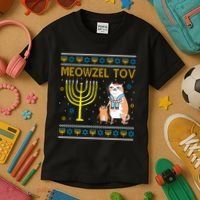 Meowzel Tov Ugly Hanukkah Cat Funny Kids T-Shirt thumb 3