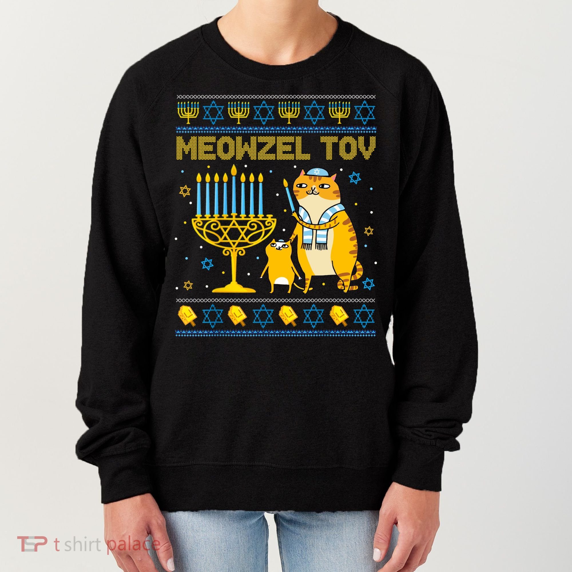 Meowzel Tov Ugly Hanukkah Sweater Cat Chanukah Jew Menorah Women's Sweatshirt