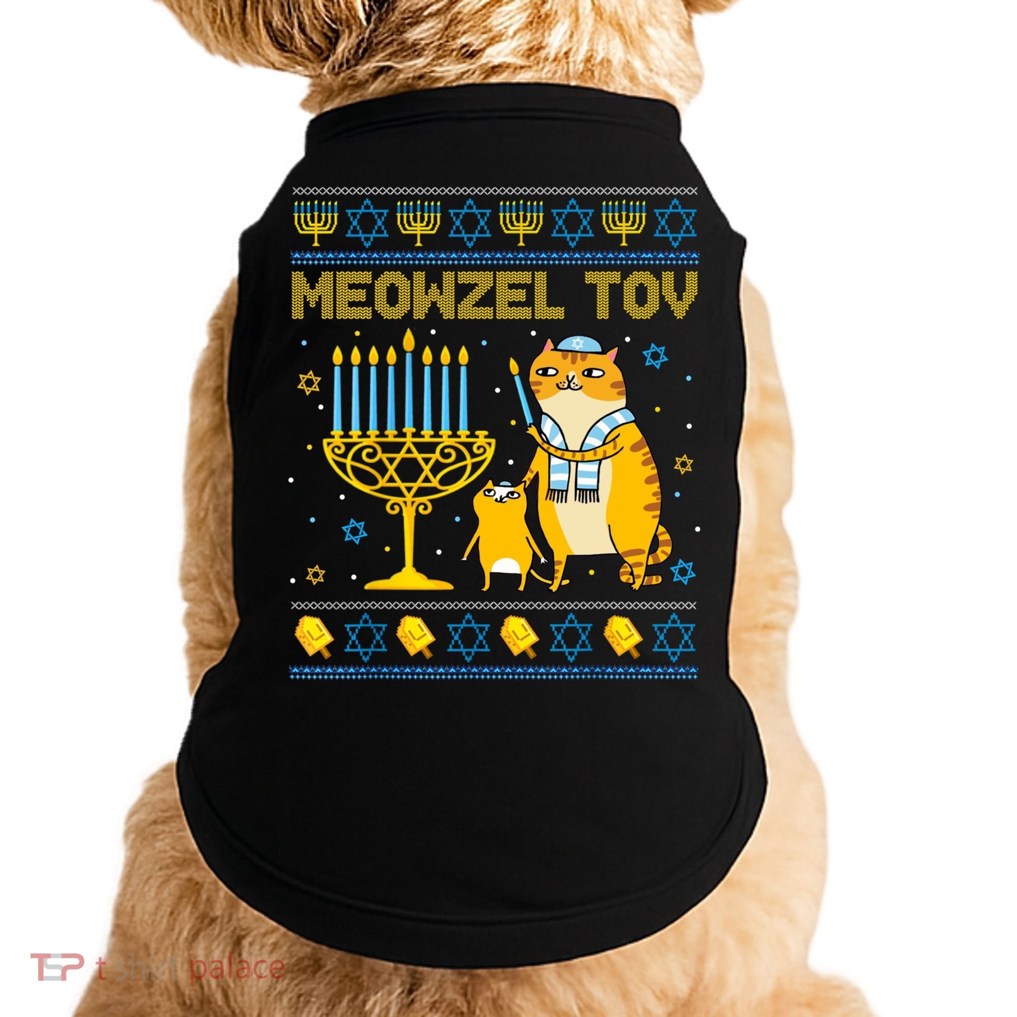 Meowzel Tov Ugly Hanukkah Sweater Cat Chanukah Jew Menorah Doggie Tank