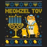 Meowzel Tov Ugly Hanukkah Sweater Cat Chanukah Jew Menorah Hat thumb 2