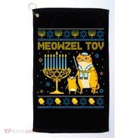 Meowzel Tov Ugly Hanukkah Sweater Cat Chanukah Jew Menorah Golf Towel thumb 0