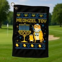 Meowzel Tov Ugly Hanukkah Sweater Cat Chanukah Jew Menorah Golf Towel thumb 1