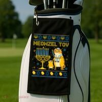 Meowzel Tov Ugly Hanukkah Sweater Cat Chanukah Jew Menorah Golf Towel thumb 2