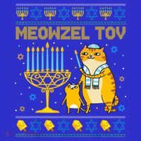 Meowzel Tov Ugly Hanukkah Sweater Cat Chanukah Jew Menorah Sweatshirt thumb 3