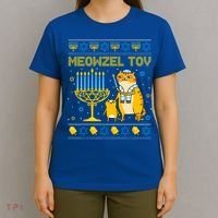 Meowzel Tov Ugly Hanukkah Sweater Cat Chanukah Jew Menorah T-Shirt thumb 4