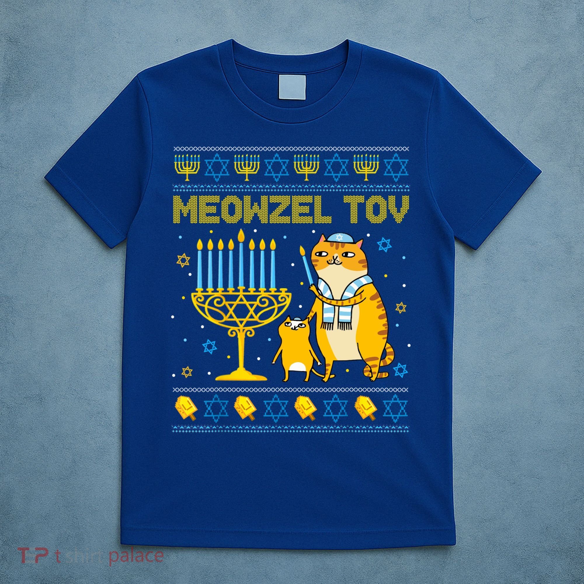 Meowzel Tov Ugly Hanukkah Sweater Cat Chanukah Jew Menorah T-Shirt