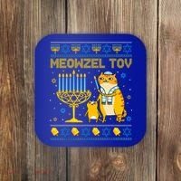 Meowzel Tov Ugly Hanukkah Sweater Cat Chanukah Jew Menorah Coaster thumb 0