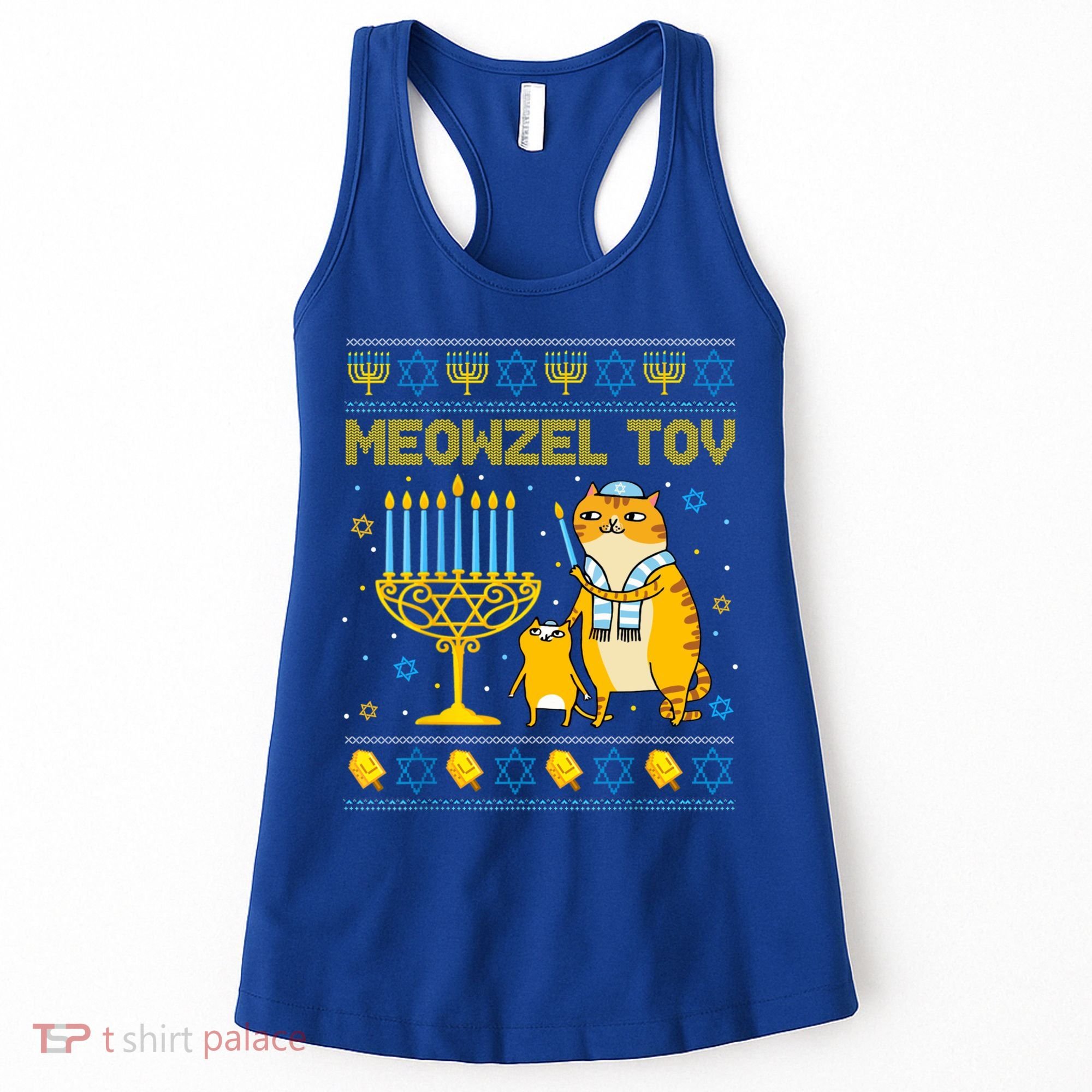 Meowzel Tov Ugly Hanukkah Sweater Cat Chanukah Jew Menorah Women's Tank Top