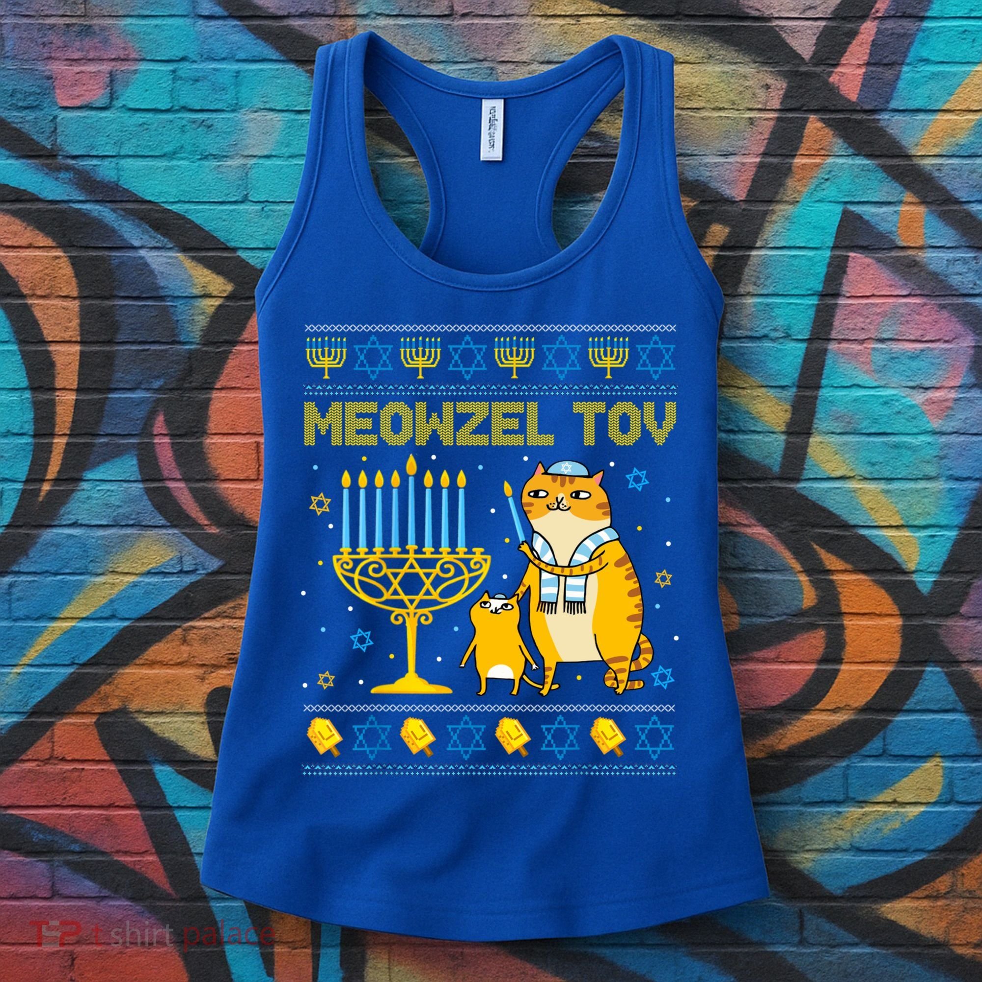 Meowzel Tov Ugly Hanukkah Sweater Cat Chanukah Jew Menorah Women's Tank Top