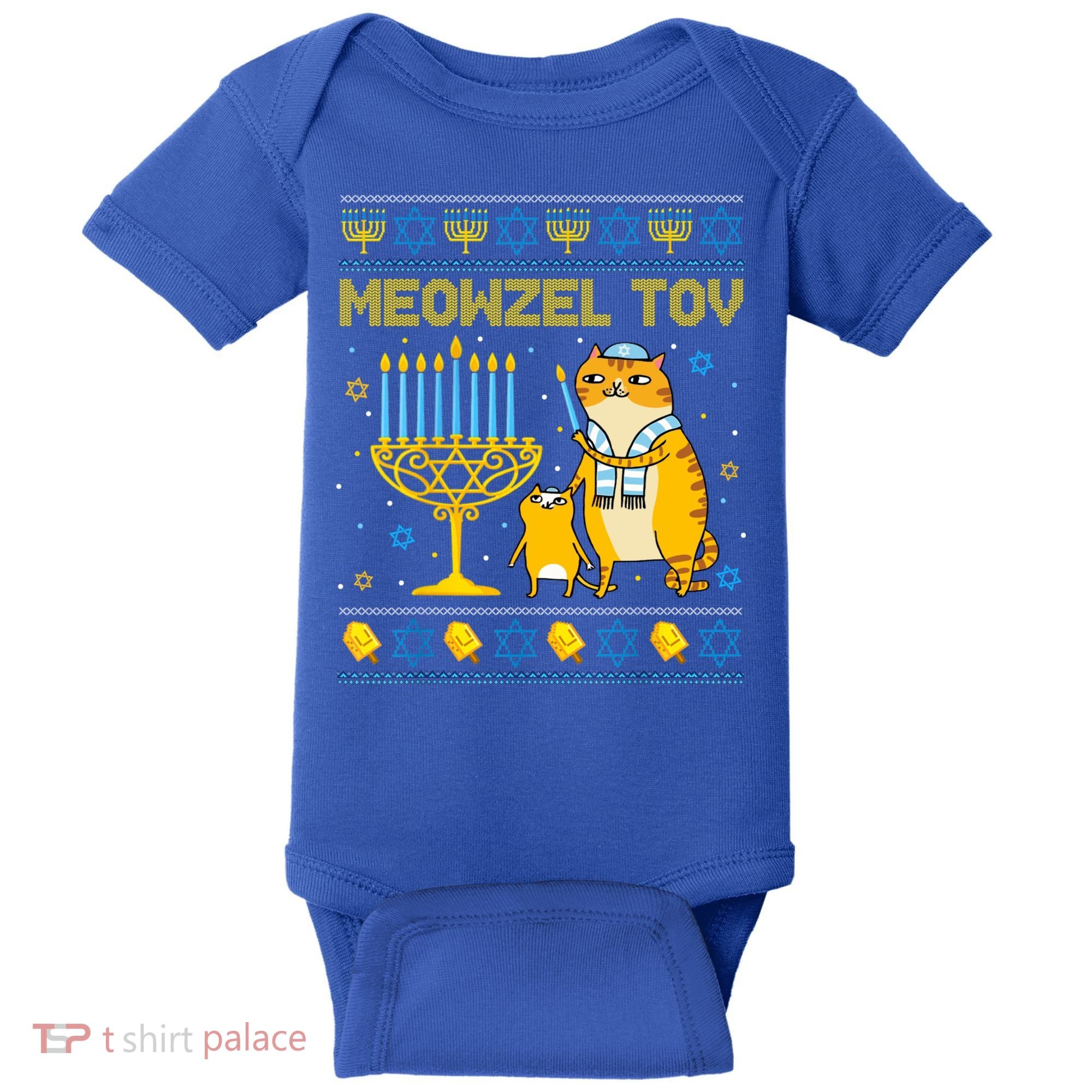 Meowzel Tov Ugly Hanukkah Sweater Cat Chanukah Jew Menorah Baby Bodysuit