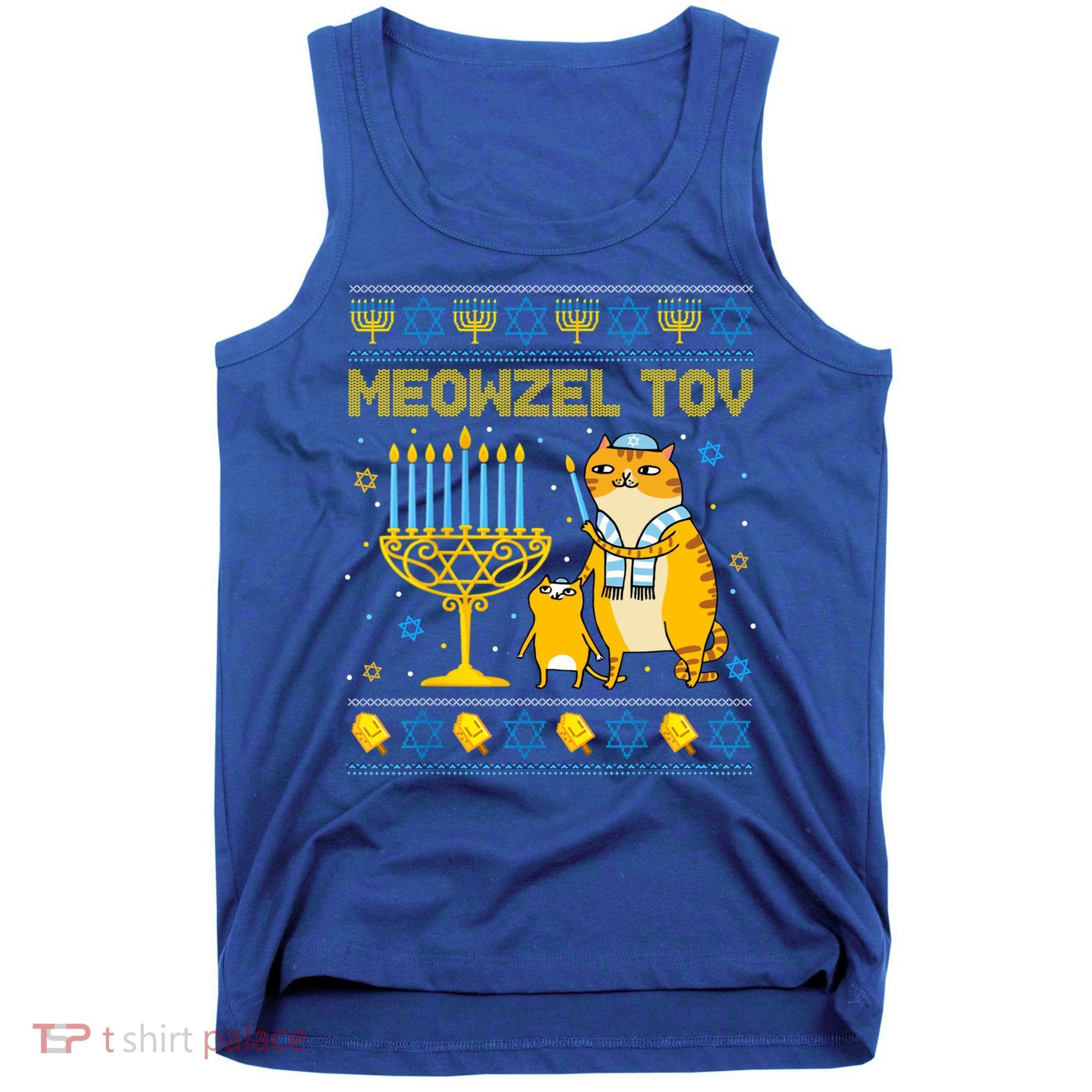 Meowzel Tov Ugly Hanukkah Sweater Cat Chanukah Jew Menorah Tank Top