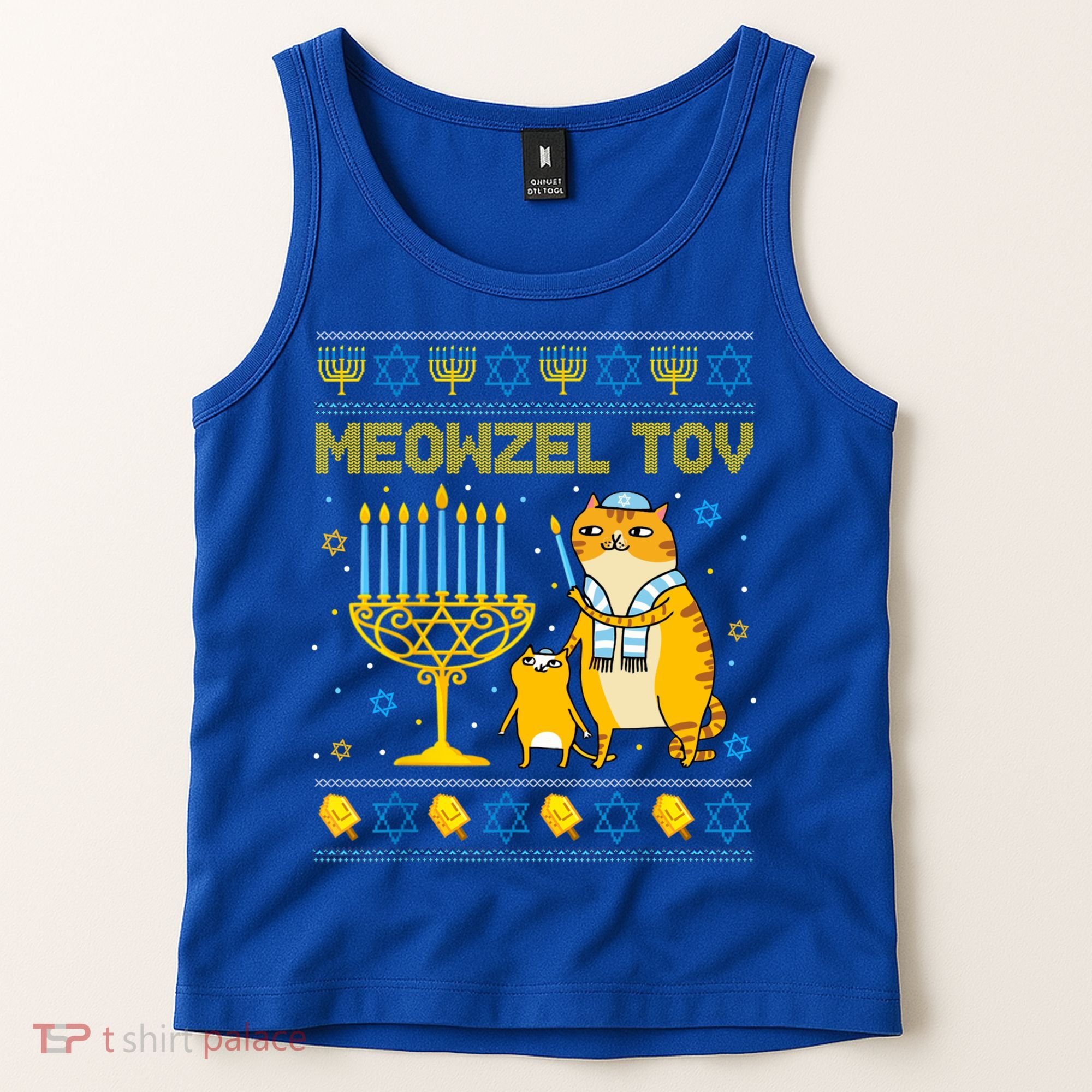 Meowzel Tov Ugly Hanukkah Sweater Cat Chanukah Jew Menorah Tank Top
