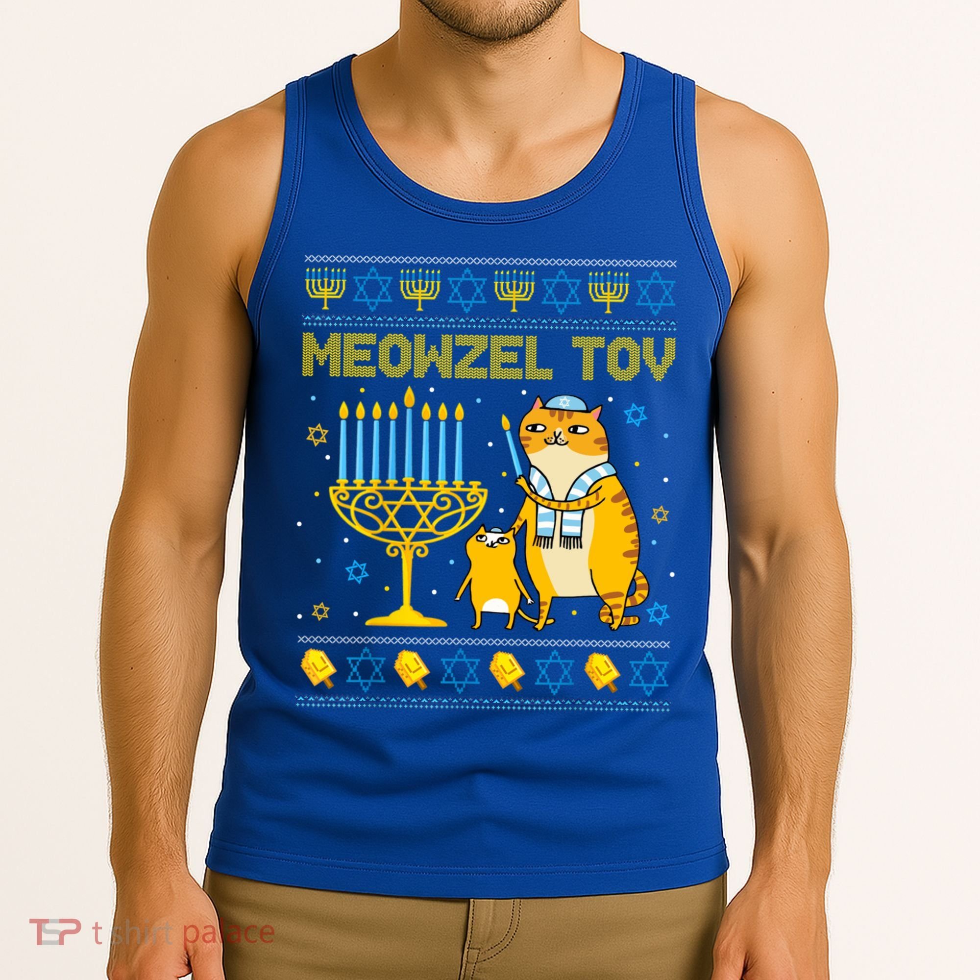 Meowzel Tov Ugly Hanukkah Sweater Cat Chanukah Jew Menorah Tank Top