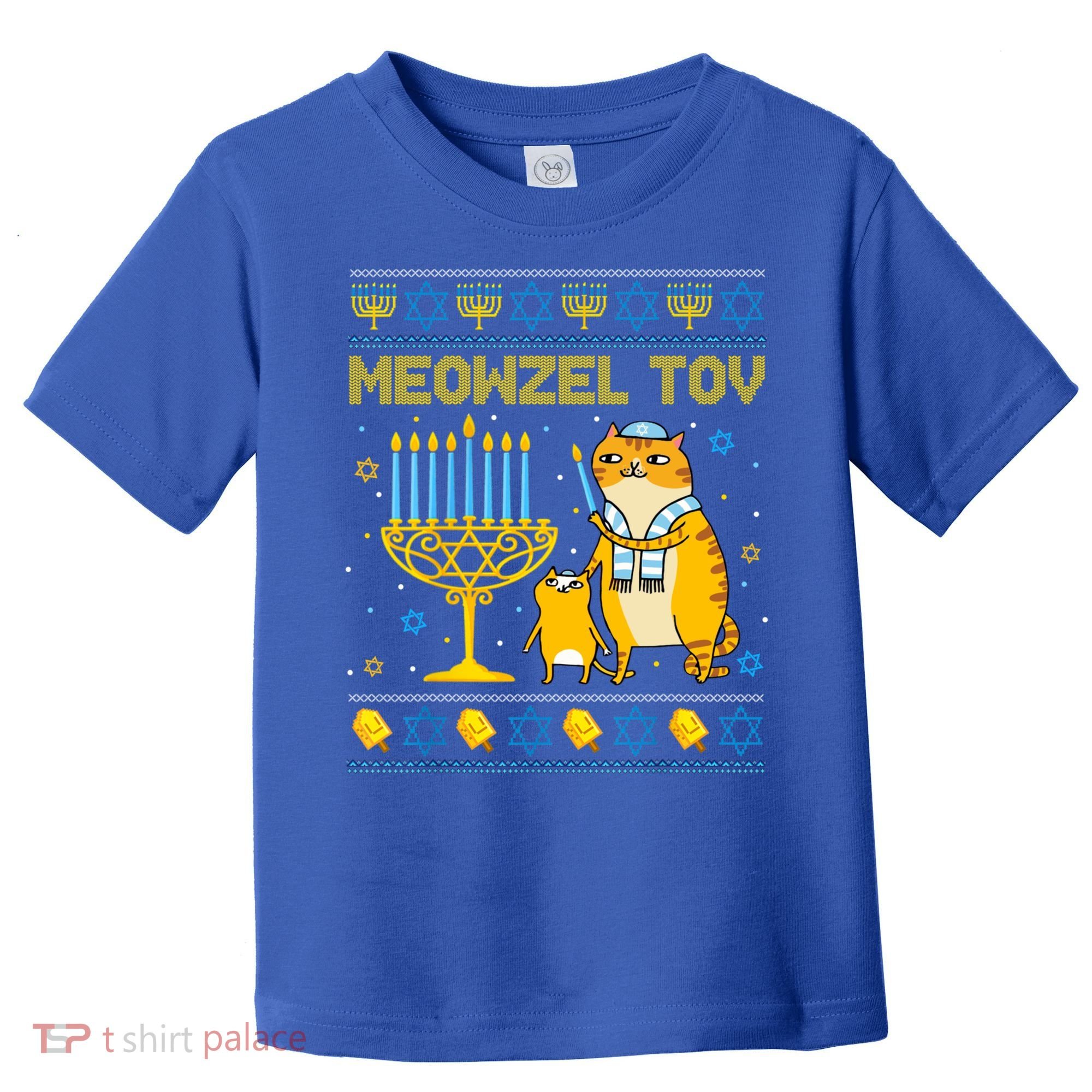Meowzel Tov Ugly Hanukkah Sweater Cat Chanukah Jew Menorah Toddler T-Shirt