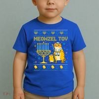 Meowzel Tov Ugly Hanukkah Sweater Cat Chanukah Jew Menorah Toddler T-Shirt thumb 2