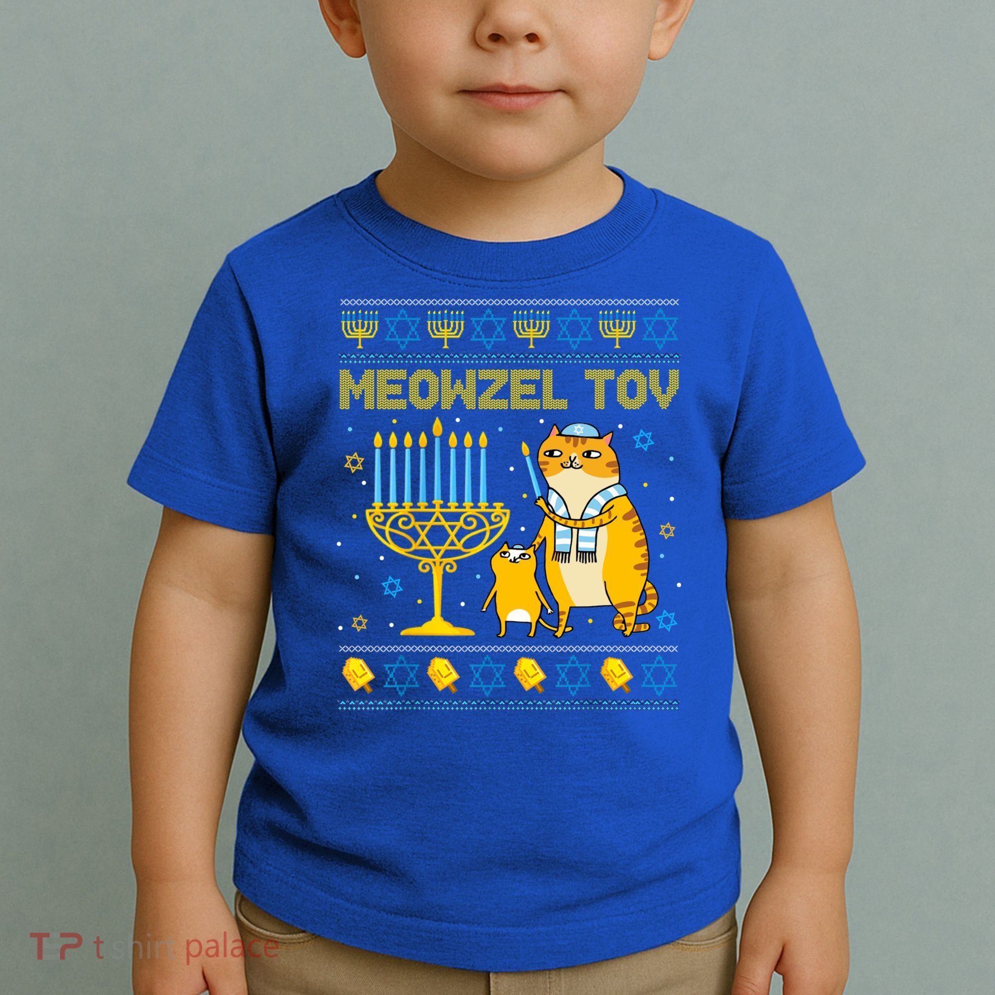 Meowzel Tov Ugly Hanukkah Sweater Cat Chanukah Jew Menorah Toddler T-Shirt