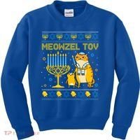 Meowzel Tov Ugly Hanukkah Sweater Cat Chanukah Jew Menorah Kids Sweatshirt thumb 0