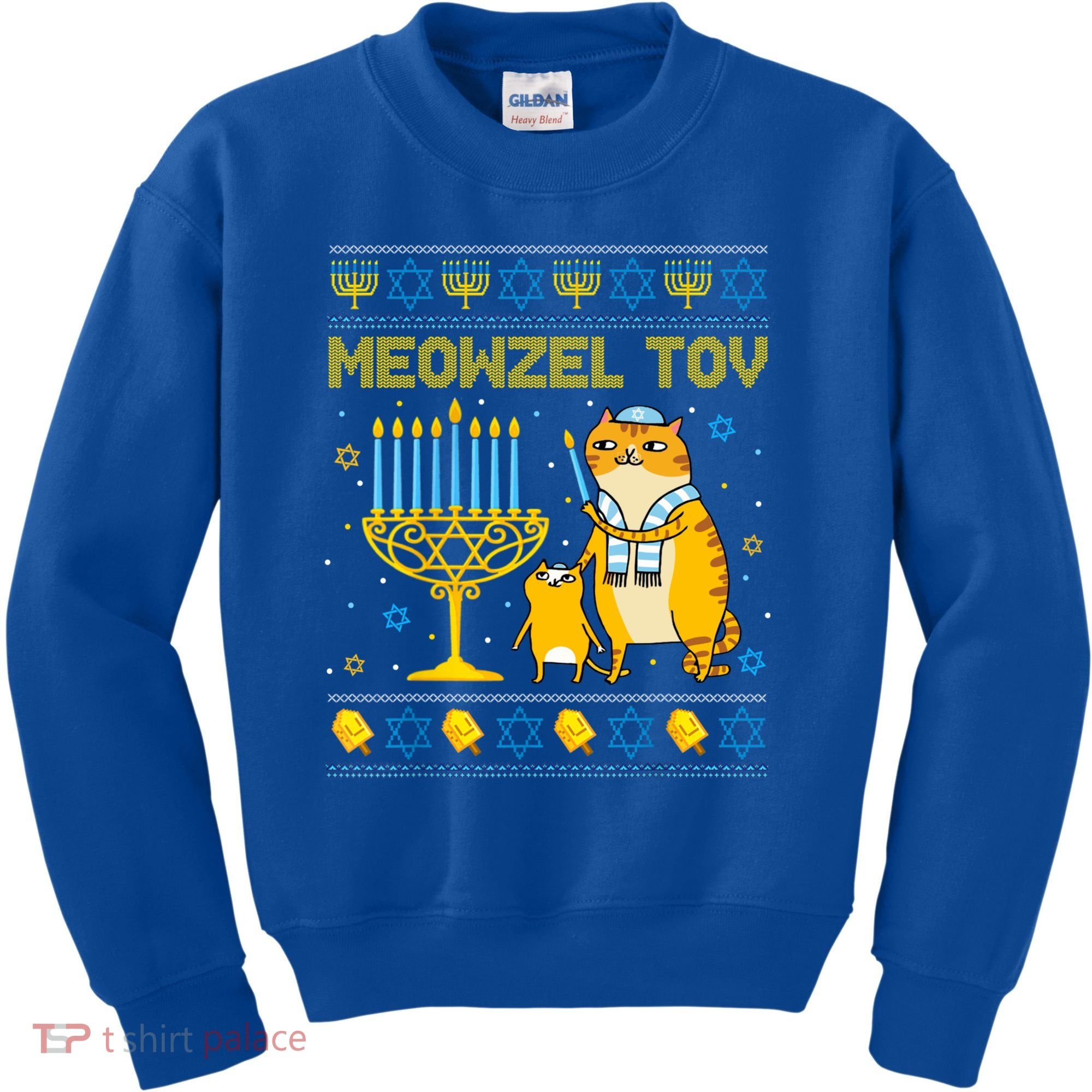 Meowzel Tov Ugly Hanukkah Sweater Cat Chanukah Jew Menorah Kids Sweatshirt