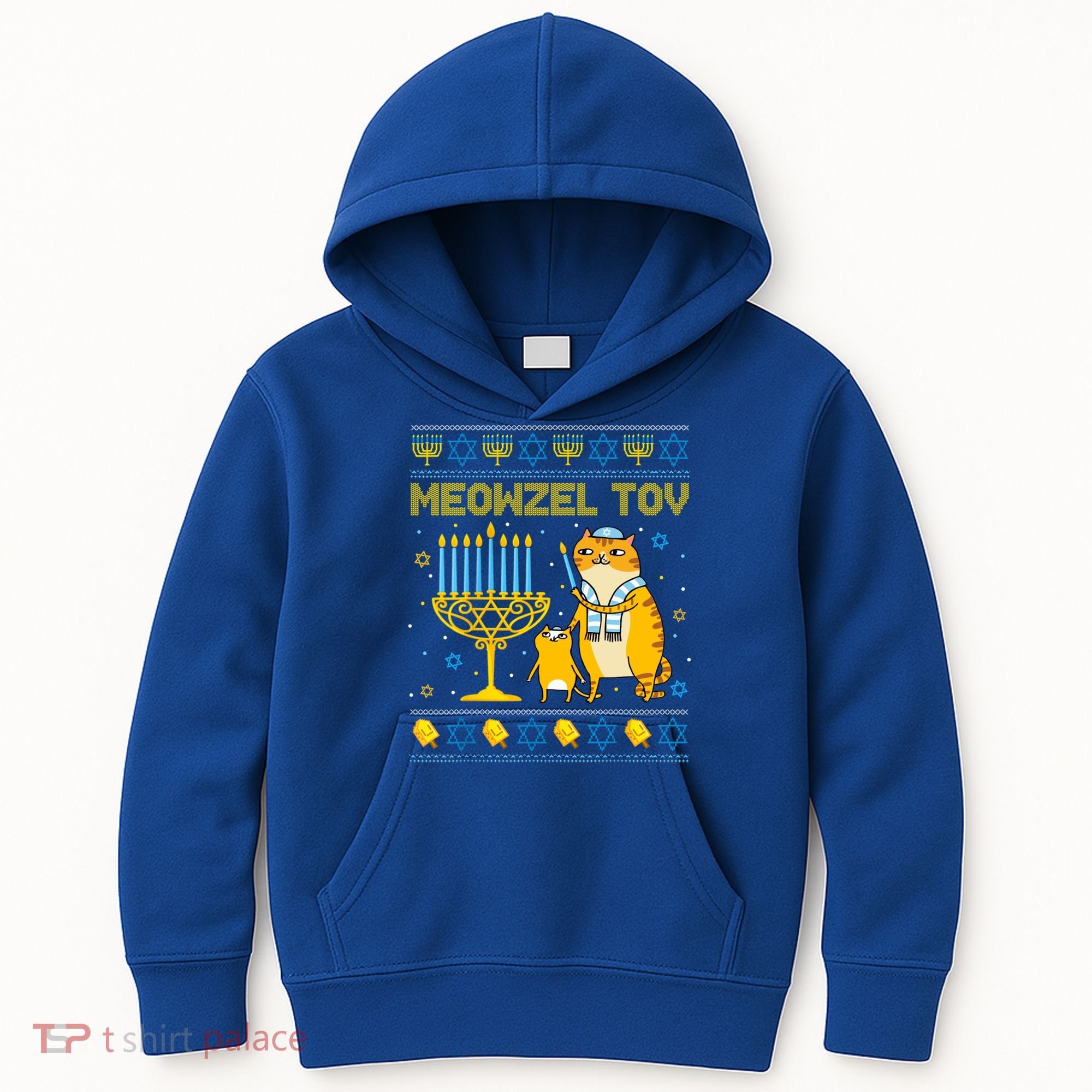 Meowzel Tov Ugly Hanukkah Sweater Cat Chanukah Jew Menorah Kids Hoodie