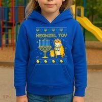 Meowzel Tov Ugly Hanukkah Sweater Cat Chanukah Jew Menorah Kids Hoodie thumb 3