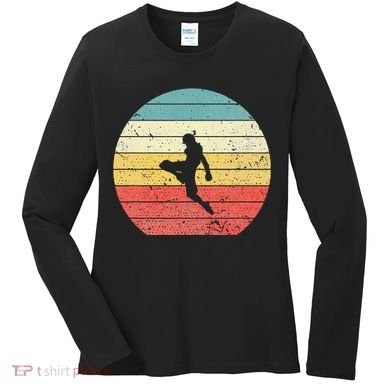 Muay Thai Vintage Retro Sunset Thai Boxing Kick Women's Long Sleeve Shirt