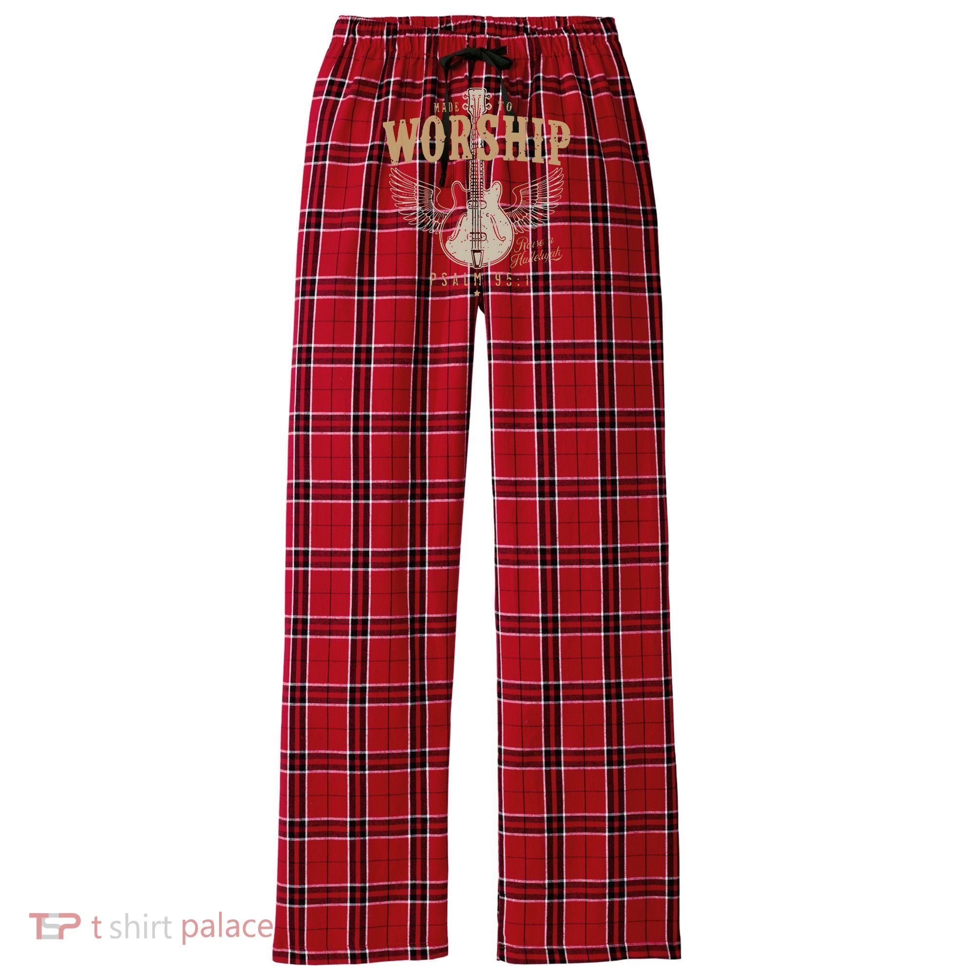 Made To Worship Psalm 95 1 Guitar Women's Flannel Plaid Pajama Pants