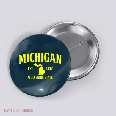 Michigan The Wolverines State Button