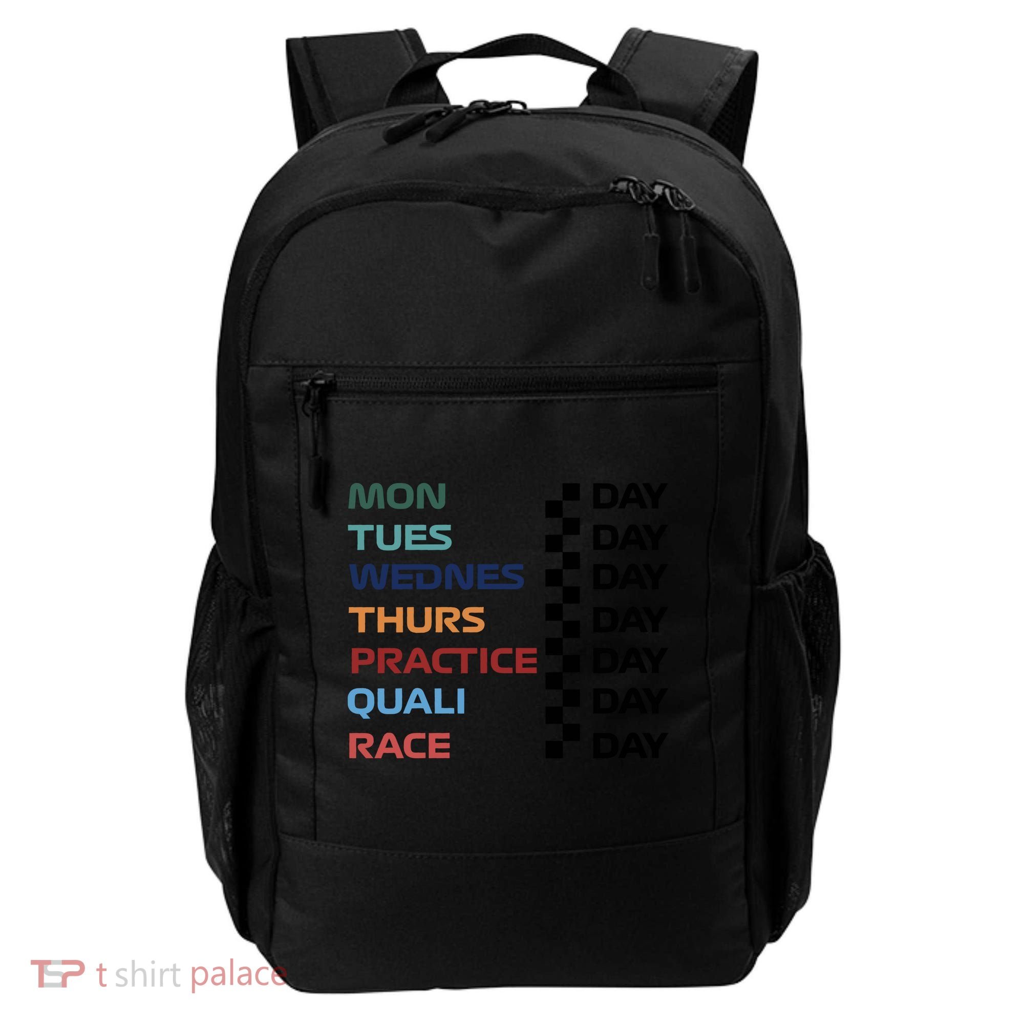 Mon Tues Wednes Thurs Practice Quali Race Day Backpack